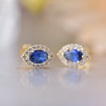 Halo Princess Sapphire Stud Earrings - 925 Sterling SilverEarrings