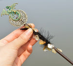 Crystal Wand Natural quartz Moon Viking Dragon Feather WandWandDragon