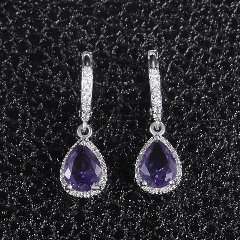 Water Drop Shaped Amethyst Earrings - 925 Sterling SilverEarrings