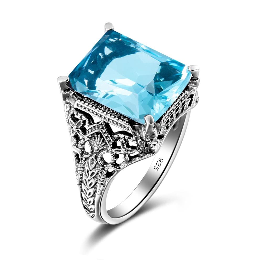 Turkish Geometric Aquamarine Ring - 925 Sterling SilverRing8