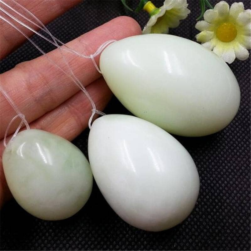 Drilled Natural Green Jade Yoni Eggs for Kegel Exercise (3 eggs)Yoni Eggs