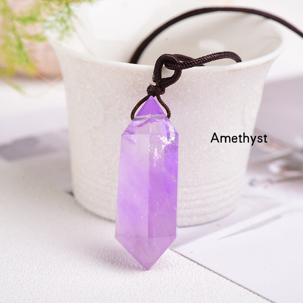 1pc Natural Crystal Quartz Double Point Pendant NecklaceNecklaceAmethyst
