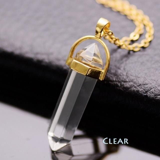 Natural Stone Bullet Shape Healing Point Pendant NecklaceNecklaceClear Quartz