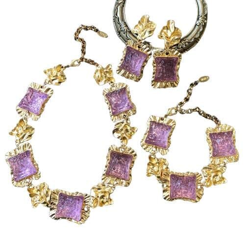 Square Amethyst Elegant Jewelry SetNecklace