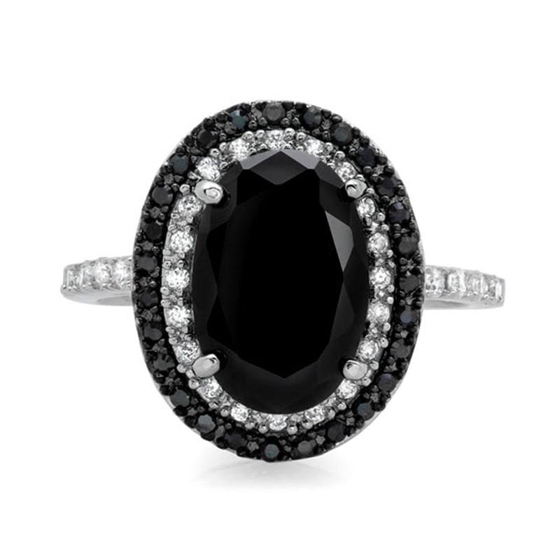 Black Onyx White Topaz Oval Ring - 925 Sterling SilverRing7