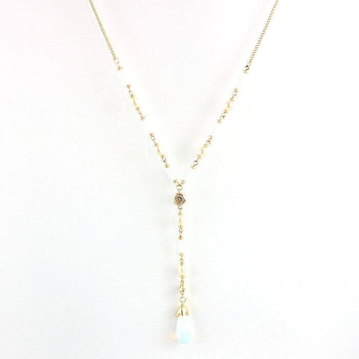 Gold Color Moonstone Pearl Pendant Beaded NecklaceNecklace