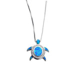Blue Fire Opal Silver Turtle Pendant NecklaceNecklace