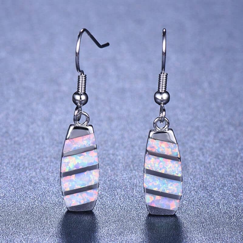 Blue White Fire Opal Bridge Drop EarringsEarrings