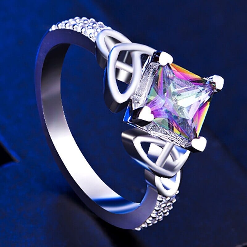 6*6 mm Square Rainbow Fire Mystic Topaz RingRing
