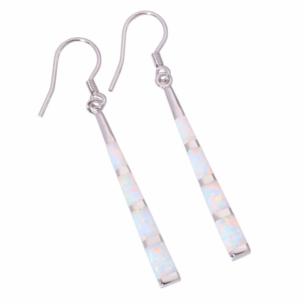 White and Green Fire Opal Drop Earrings - 925 Sterling SilverEarrings