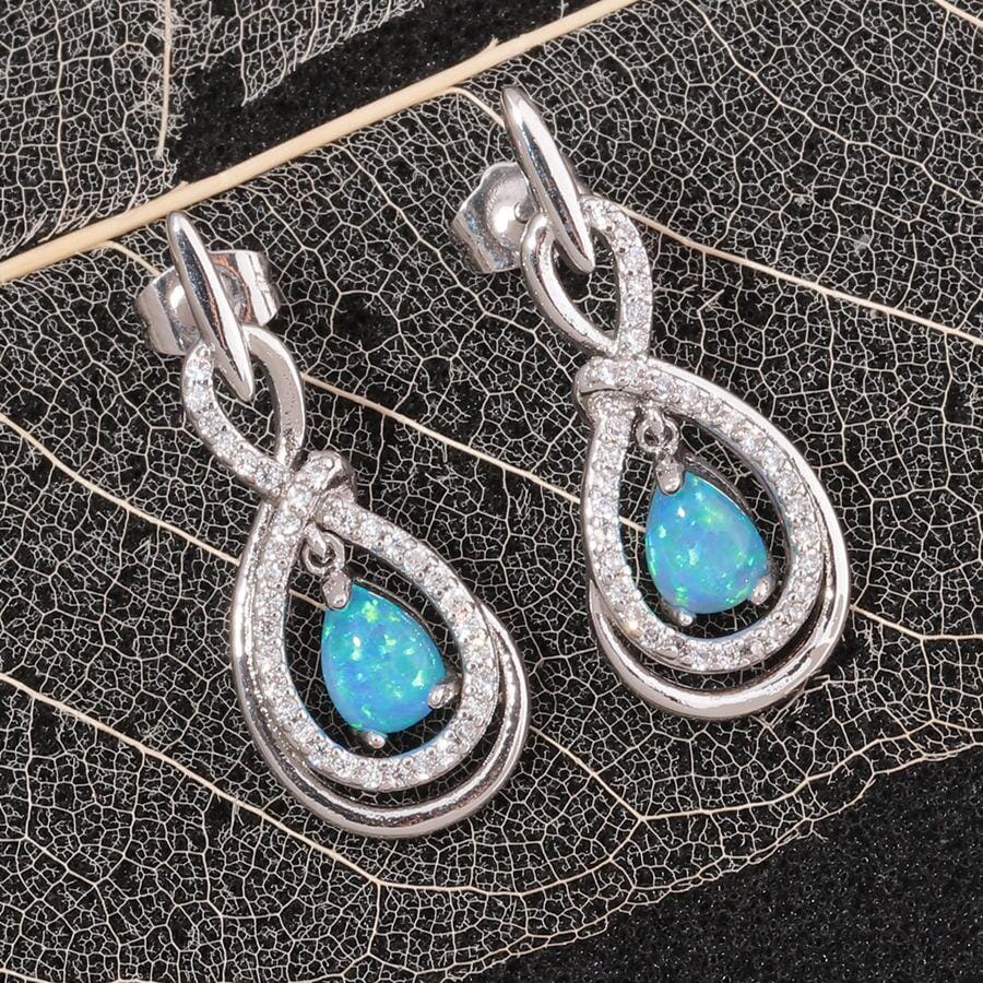 Blue & White Fire Opal Water Drop EarringsEarrings