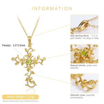Cross Vine Flower Peridot Pendant Necklace- 925 Sterling SilverNecklace