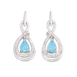 Blue & White Fire Opal Water Drop EarringsEarrings