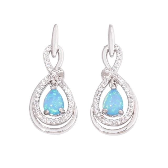 Blue & White Fire Opal Water Drop EarringsEarrings