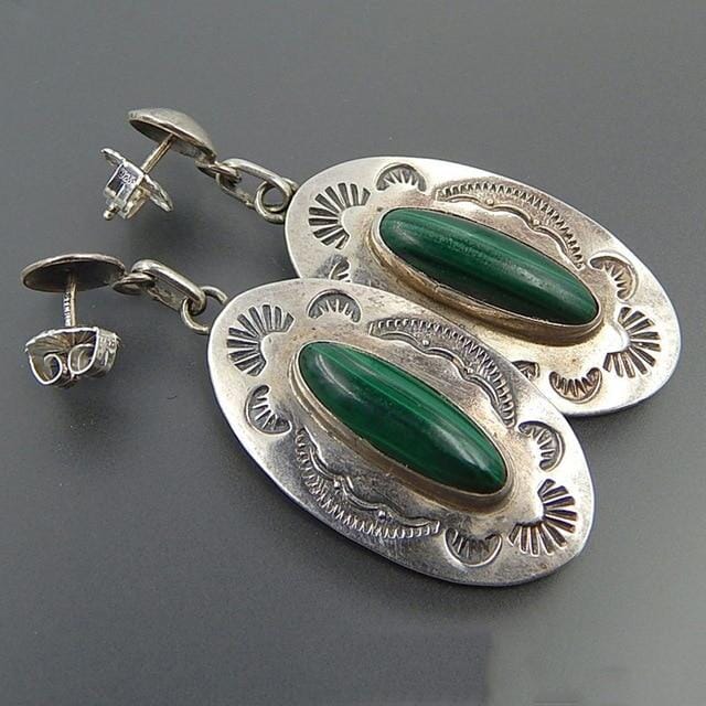 Antique Oval Malachite Dangle EarringsEarrings