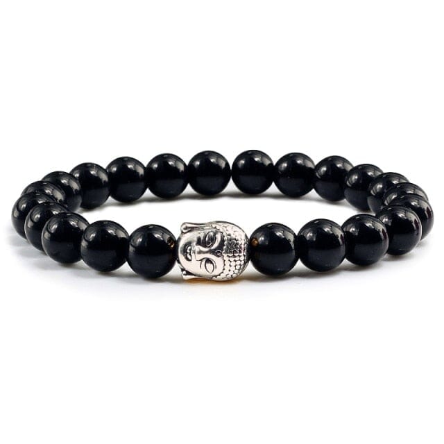 Men Buddha Natural Stone Bead BraceletsBraceletBright Black