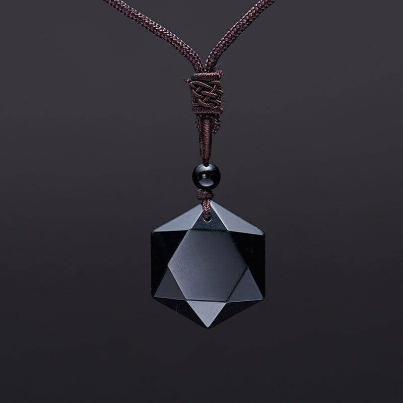 Star Of David Black Obsidian Pendant NecklaceNecklace