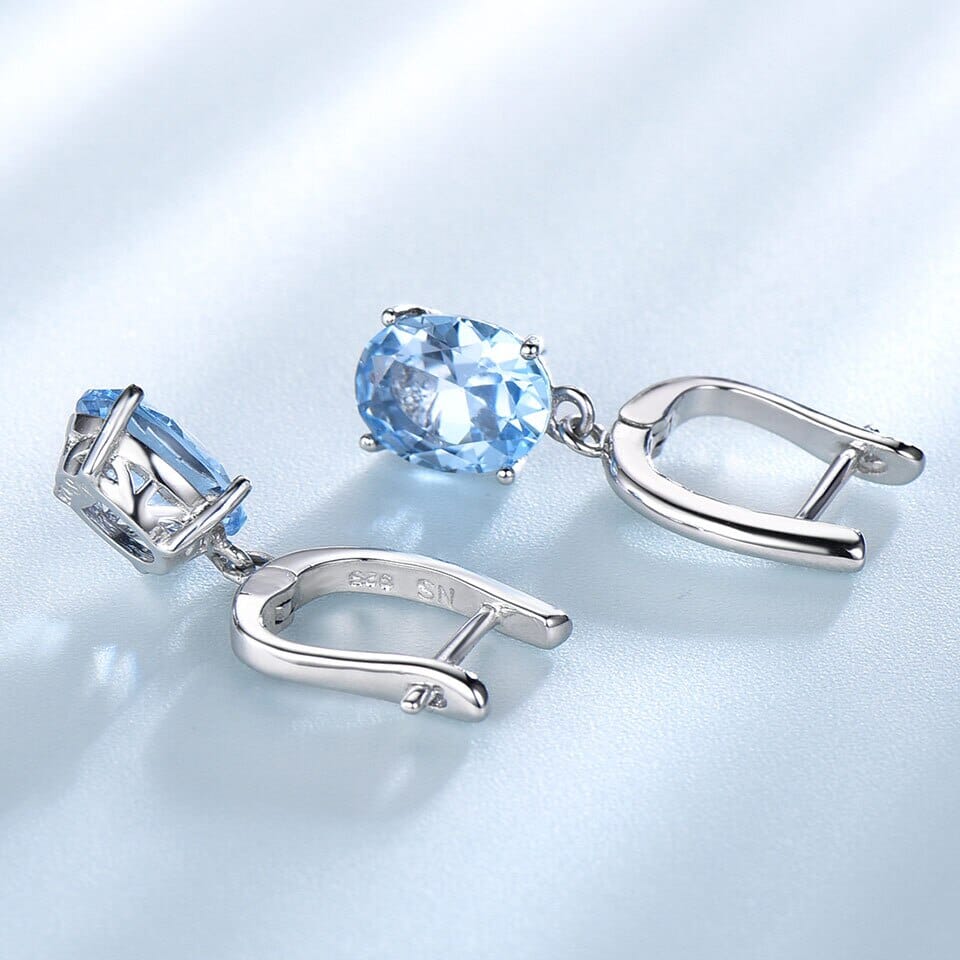 Party Fashion Blue Topaz and Emerald Gemstone Clip Earrings - 925 Sterling SilverEarrings