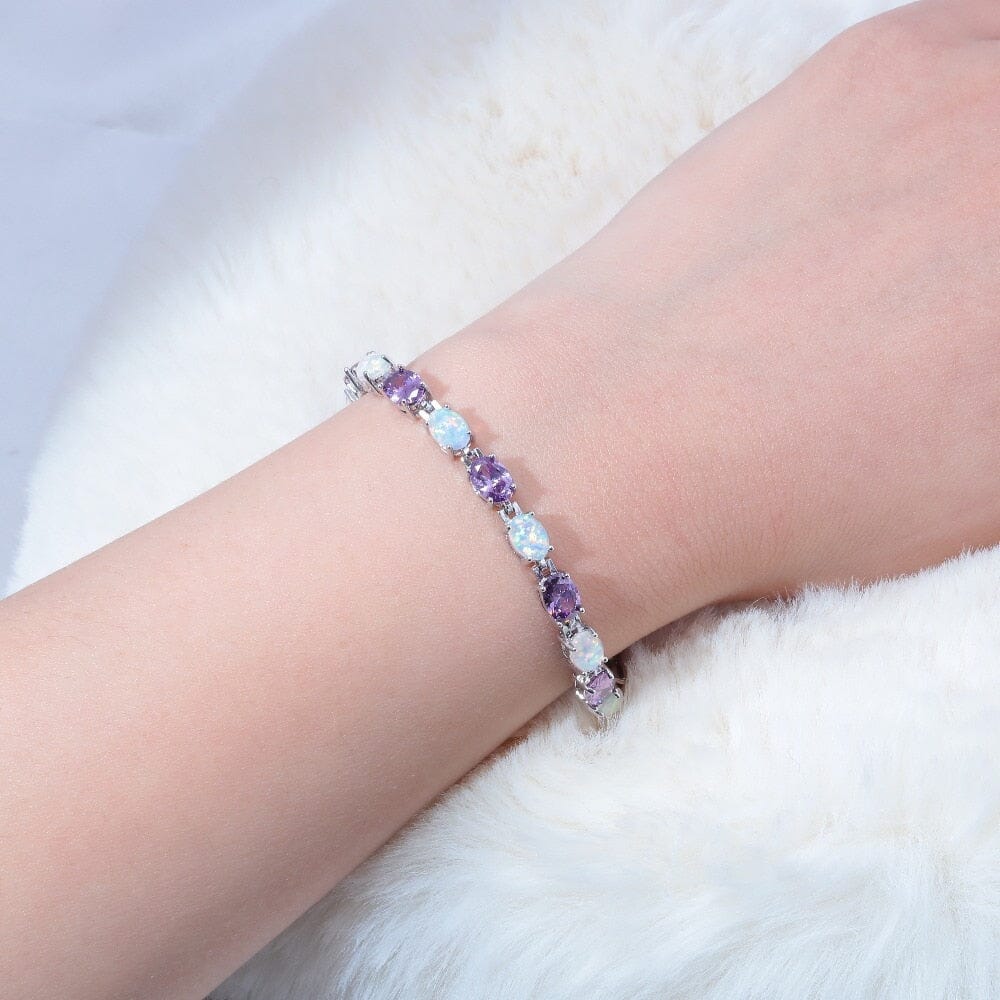 White Fire Opal and Amethyst Adjustable Chain BraceletBracelet
