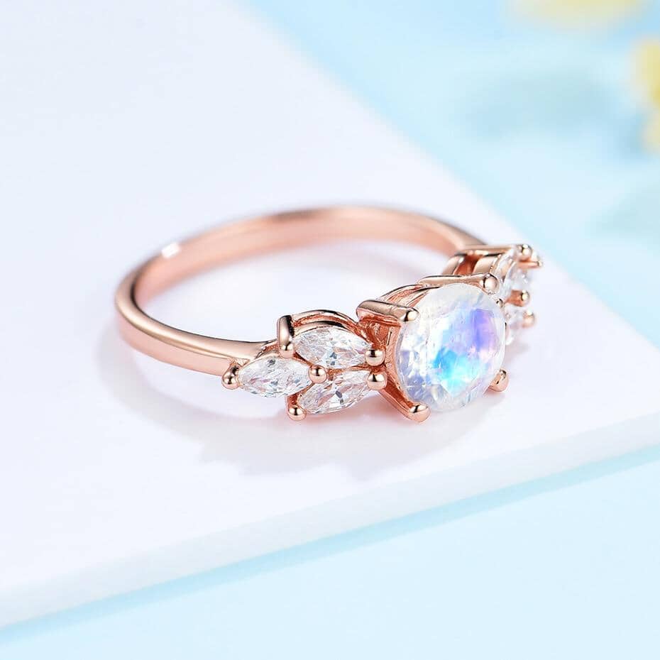 Glamorous Natural Moonstone White Topaz Rose Gold RingRing