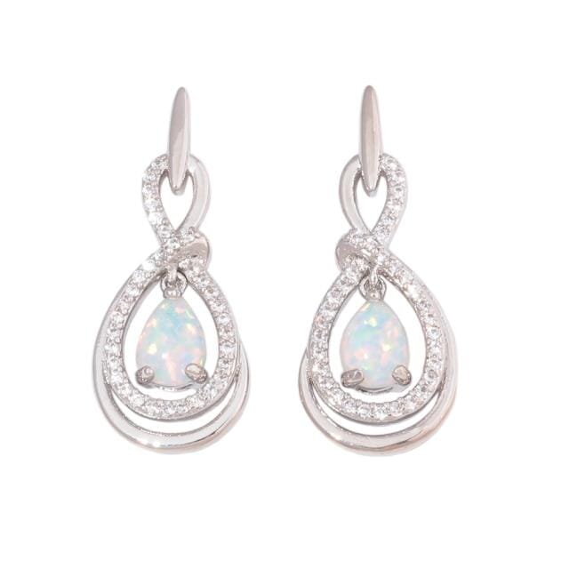 Blue & White Fire Opal Water Drop EarringsEarrings