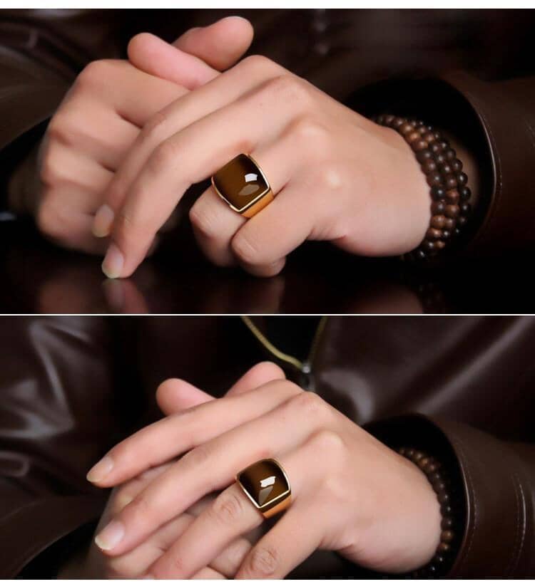 Stainless Steel & 18K Yellow Gold Plated Opal RingRing