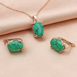 Fine Oval Egg-Shaped Synthetic Turquoise Jewelry Set - 585 Rose GoldEarringsRGGR48cm