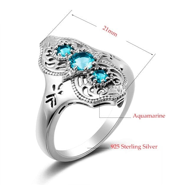Personalized Turkish Aquamarine Ring - 925 Sterling SilverRing