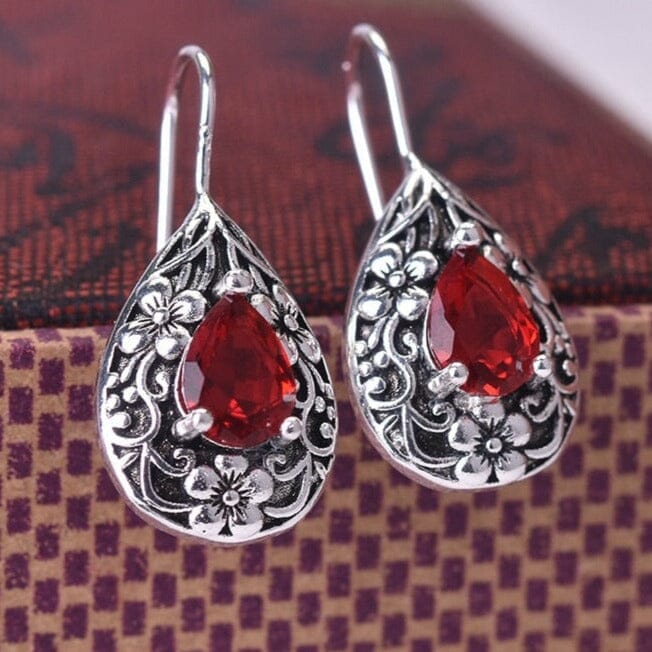 Retro Palace Royal Style Waterdrop Ruby Earrings - 925 Sterling SilverEarrings