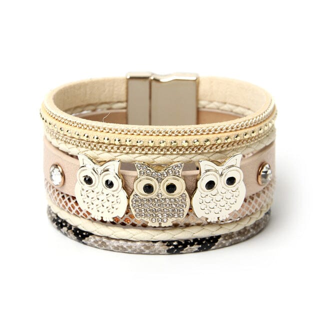 Rhinestone Owl Magnetic Buckle BraceletBraceletbeige