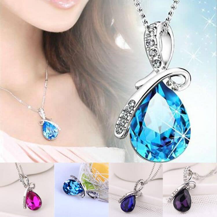 Angel Teardrop Crystal Pendant White Gold NecklaceNecklace