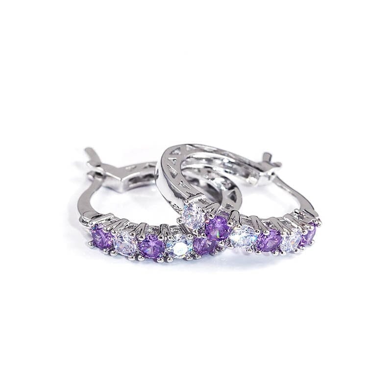 Silver Love Sapphire Emerald Amethyst Ruby EarringsEarringspurple