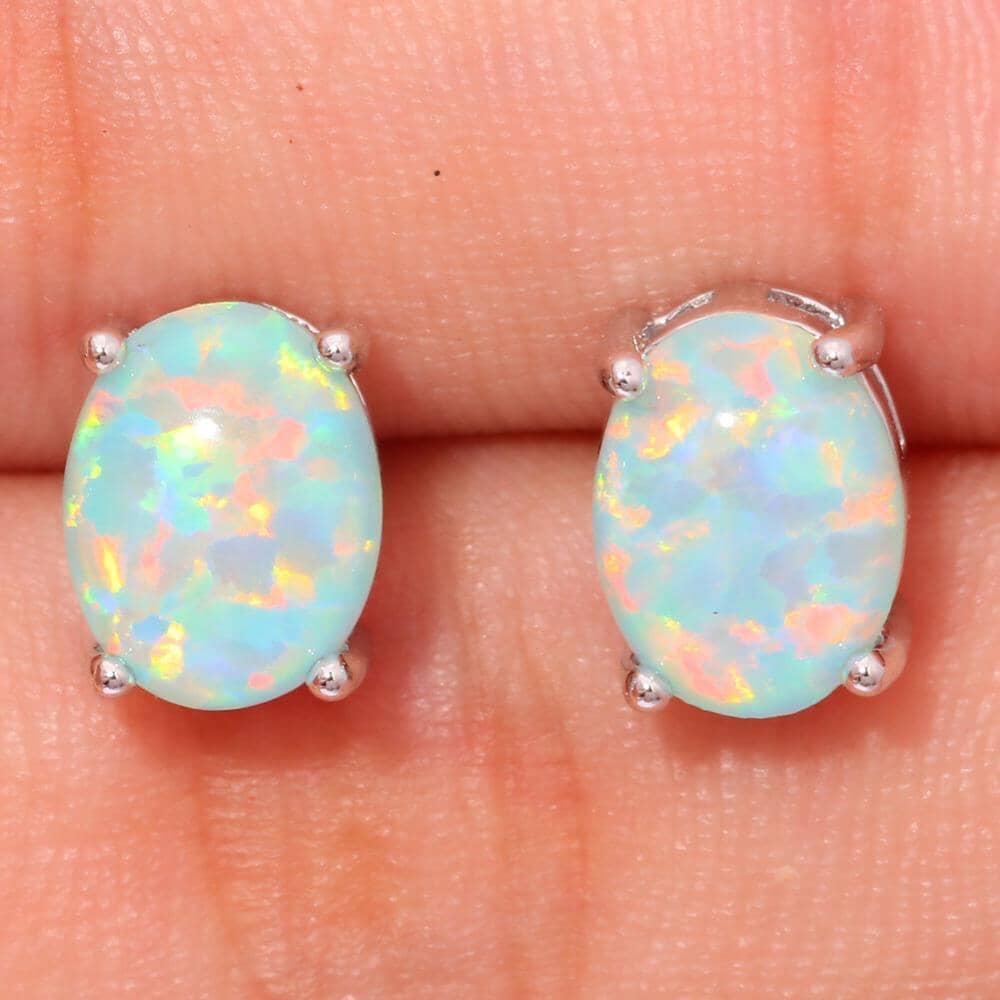 Green Fire Opal Geometric Stud EarringsEarrings