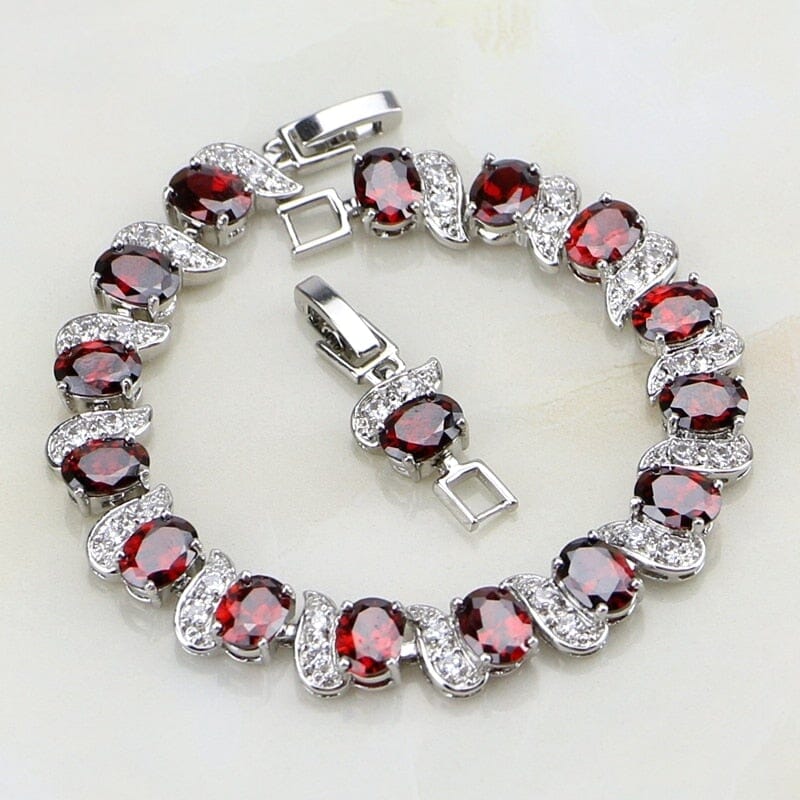 Classic Garnet Chain Link Bracelet - 925 Sterling SilverBracelet