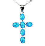 White & Blue Fire Opal Cross PendantNecklace