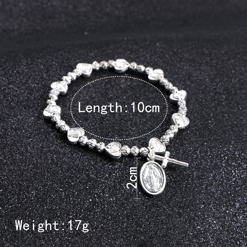 Silver Beaded Cross and Virgin Mary WWJD BraceletBracelet