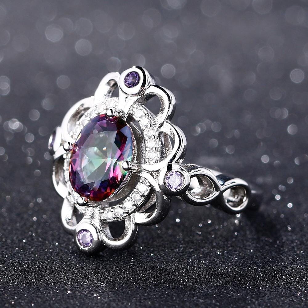 Lovely Rainbow Mystic Topaz Amethyst Ring - 925 Sterling SilverRing