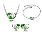 Charm Crystal Heart Blue Topaz, Pink Sapphire, Peridot, Amethyst Jewelry Setgreen
