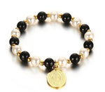 8mm Stainless Steel WWJD Saint Mary's Black Beads BraceletBracelet