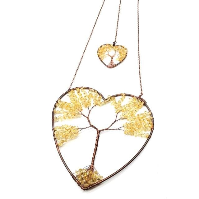 Natural Gemstone Tree of Life Feng Shui Heart Hanging OrnamentHome DecorCitrine