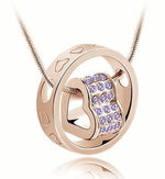 Rhinestone Love Heart Pendant NecklaceNecklaceGold Violet