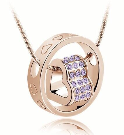 Rhinestone Love Heart Pendant NecklaceNecklaceGold Violet
