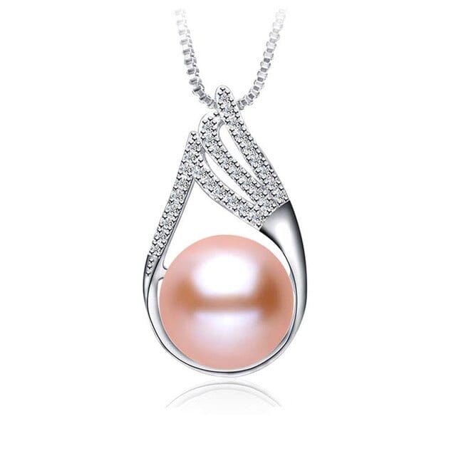 925 Sterling Silver Elegant Pearl PendantNecklacePink8-9mm
