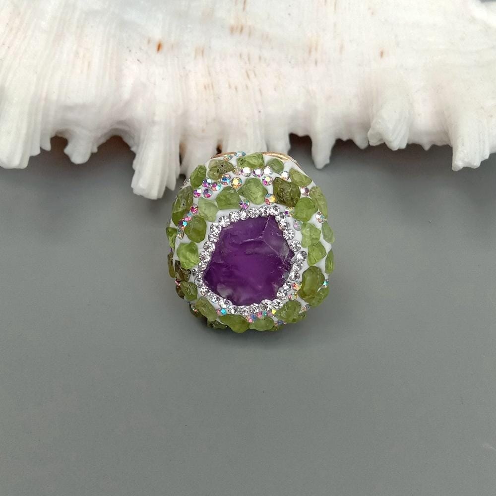 Rough Raw Amethyst Peridot Adjustable RingRing