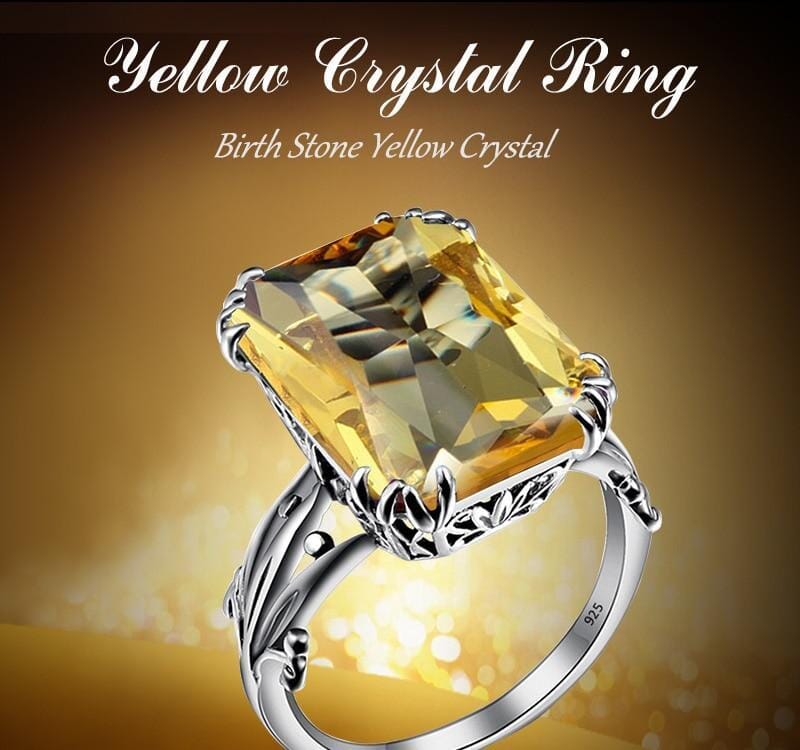 Boho Vintage Citrine Crown Ring 925 Sterling SilverRing