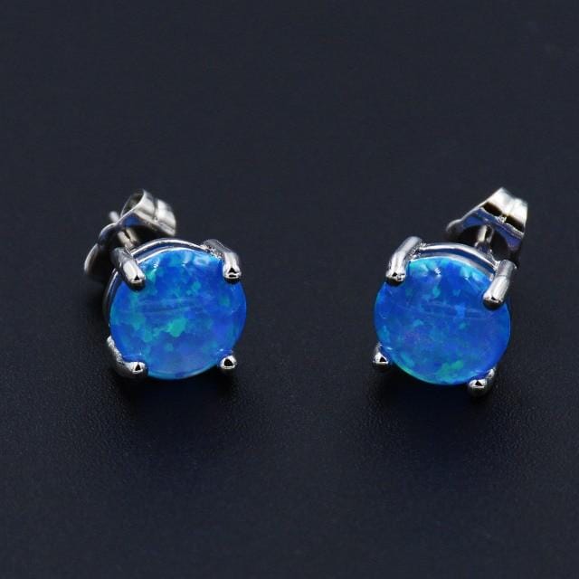 Blue & White Fire Opal Stud EarringsEarrings