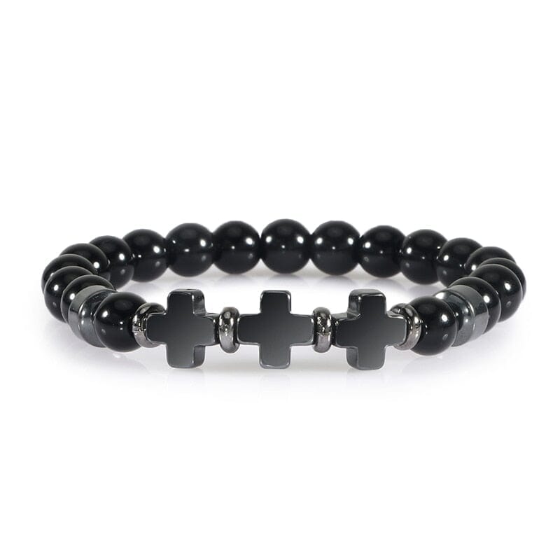 8mm Natural Stone Bracelet Christian Jesus Cross Bracelets for Women Men Elastic Rope Beaded Bangles Yoga Rosary Jewelry GiftsBracelet