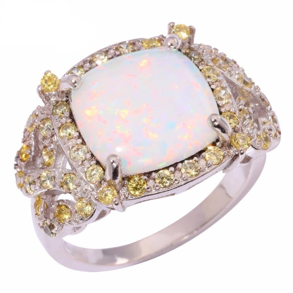 Crab Inspired White Fire Opal Gold Wedding RingRing9