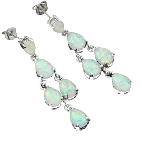 White, Blue & Orange Fire Opal Long Stud EarringsEarrings