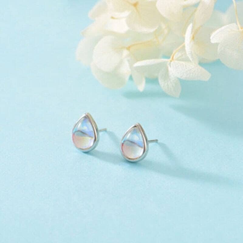 Cute Water Drop Moonstone Stud Earrings - 925 Sterling SilverEarrings